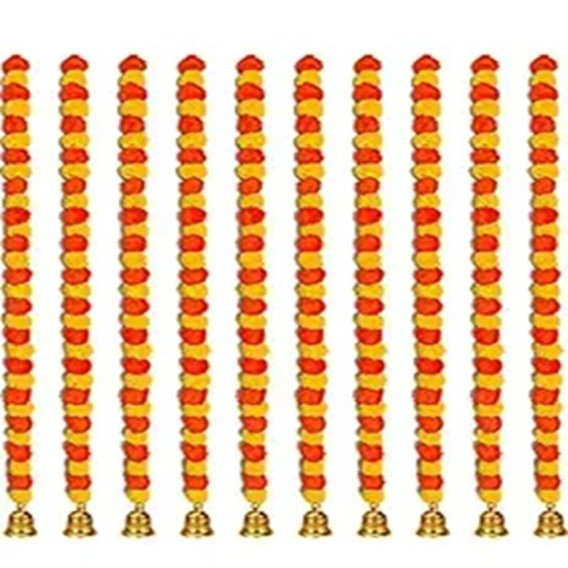 Marigold Fluffy Flowers Garlands With Bells