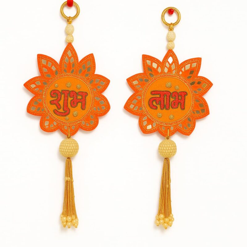 Traditional Indian Door Decor| Festive Toran with Beads & Mirror Work (Orange) Diwali, mandir Decoration, Co-Operate Return Gift